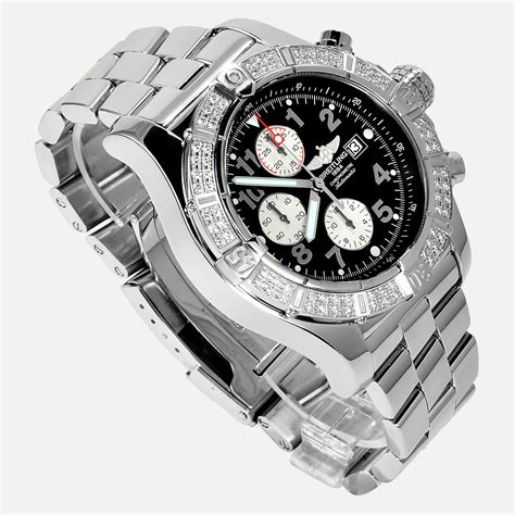 breitling super avenger black diamond bezel|Breitling Super Avenger 48mm A13370 Custom Diamond Finish .